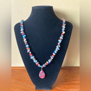 Colorful stone and glass chips necklace